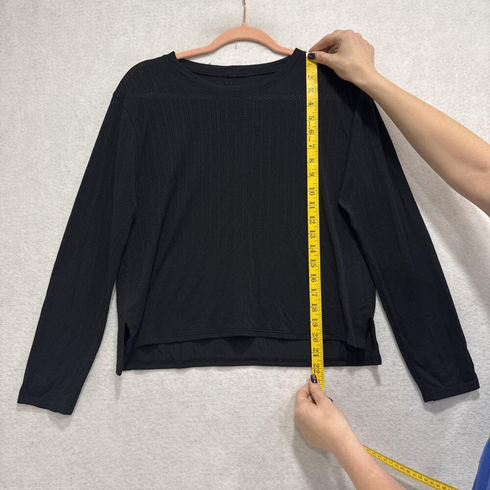 Lululemon Shirt Womens Large Black Long Sleeve Perforated Mesh Athletic Running - Picture 3 of 8